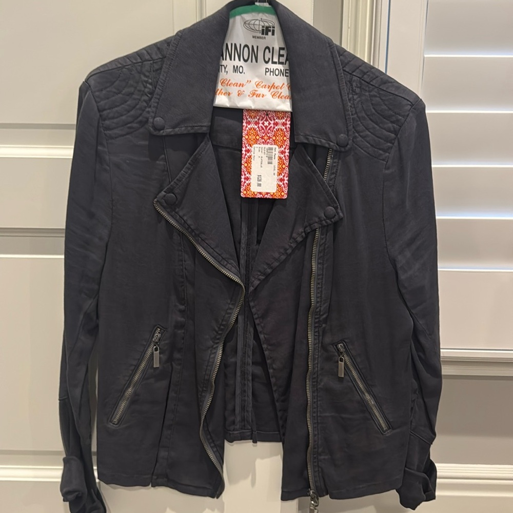 Evereve size M lightweight moto jacket slate blue NWT